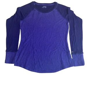 Columbia Striped Raglan Top Womens XS Purple Navy Blue Long Sleeve Crew Neck